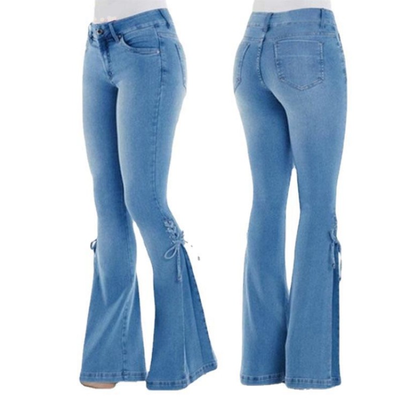 Women Fashion Creative Lace-Up Bow Flared Jeans