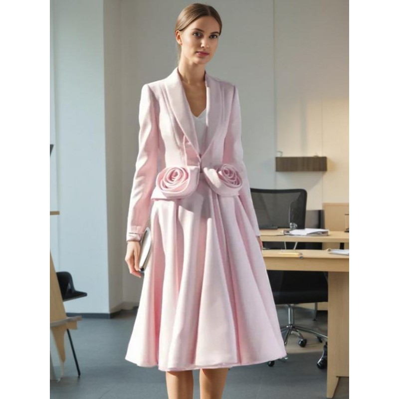 Women Elegant Solid Color Pink Three-Dimensional Rose Blazers