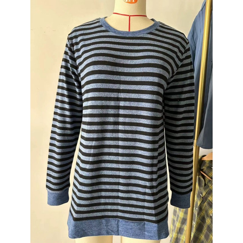 Women Fashion Casual Stripe Round Neck Long Sleeve T-Shirt