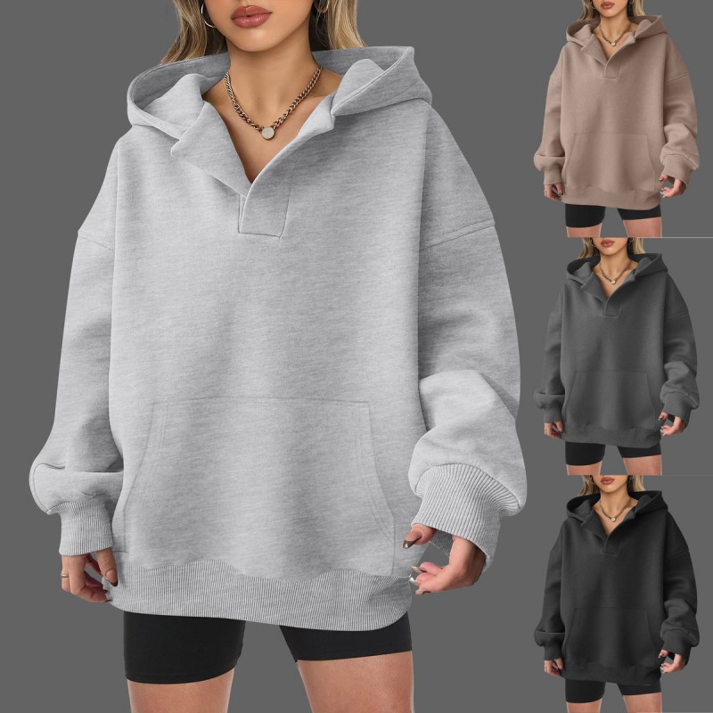 Autumn Winter Women Casual Loose Solid Color Blank Long Sleeve Hoodies