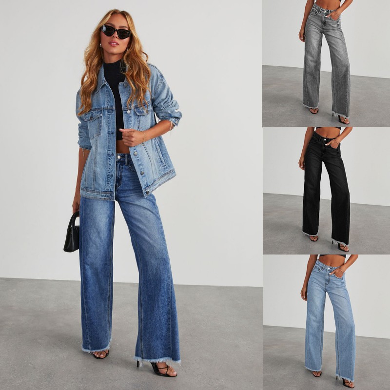 Women Fashion Casual Loose Straight Leg Jeans