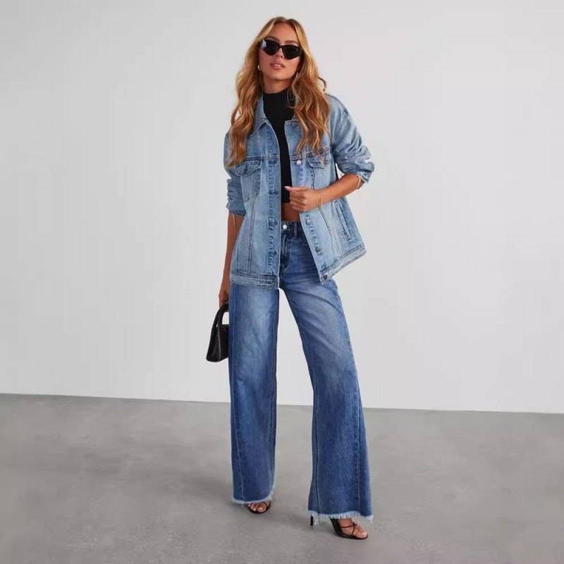 Women Fashion Casual Loose Straight Leg Jeans