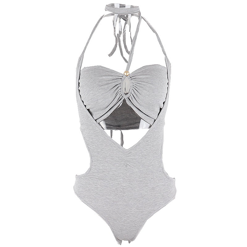 Women Fashion Sexy Hollow Halter Neck Lace-Up Bodysuits Set