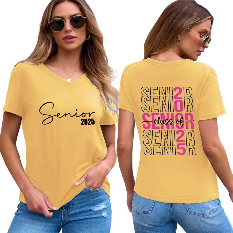 Women Fashion Casual 2025 Letter Print V-Neck Shor...